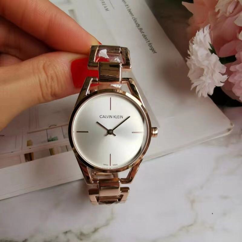 Calvin Klein Stately White Dial Rose Rose Gold Steel Strap Watch for Women – K3G23626