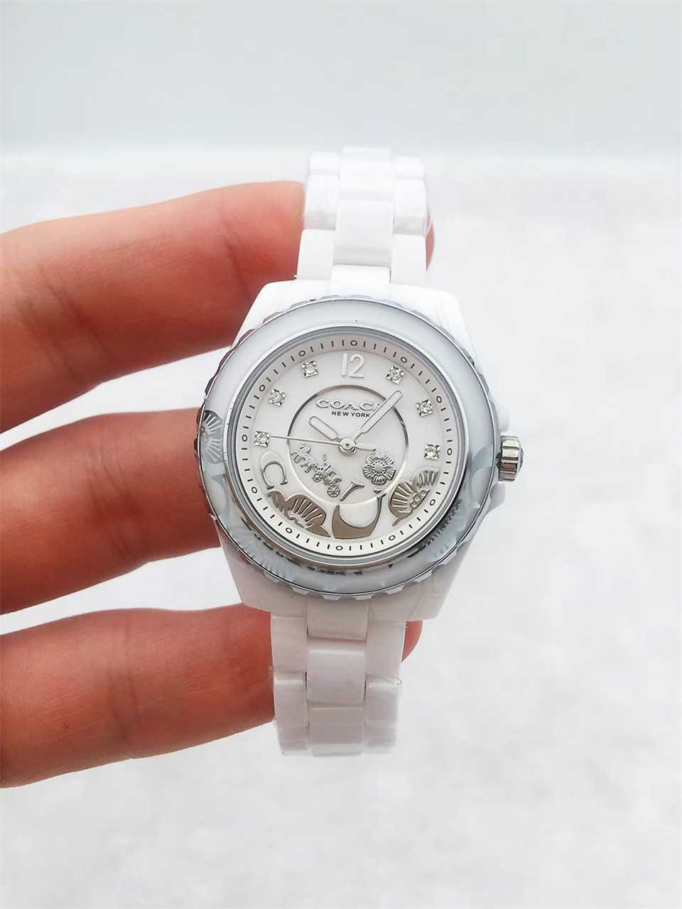 Coach Preston White Dial White Steel Strap Watch for Women –  silver white