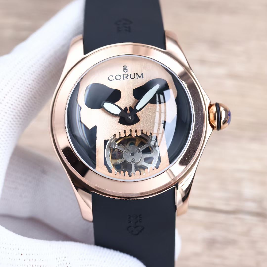 Death to Gravity with the Corum Bubble 47 Flying Tourbillon Skull rose gold dial