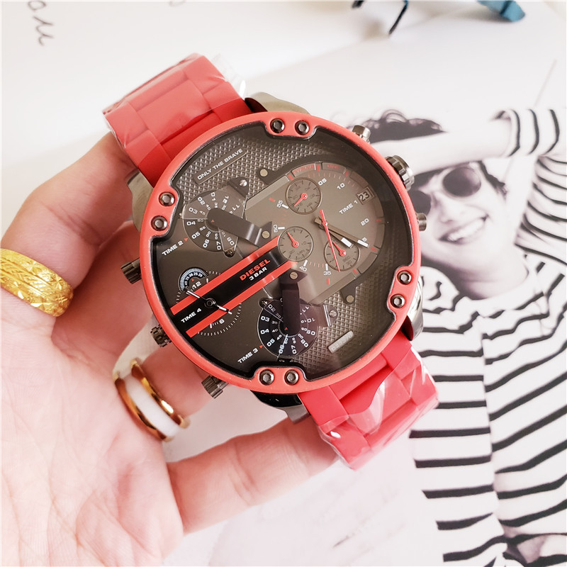 Diesel Mr Daddy 2.0 Chronograph Black Dial Red Silicone Strap Watch For Men – DZ7370