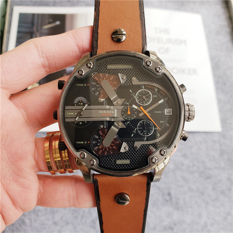 Diesel Mr Daddy 2.0 Chronograph Black Dial Brown Leather Strap Watch For Men – DZ7332