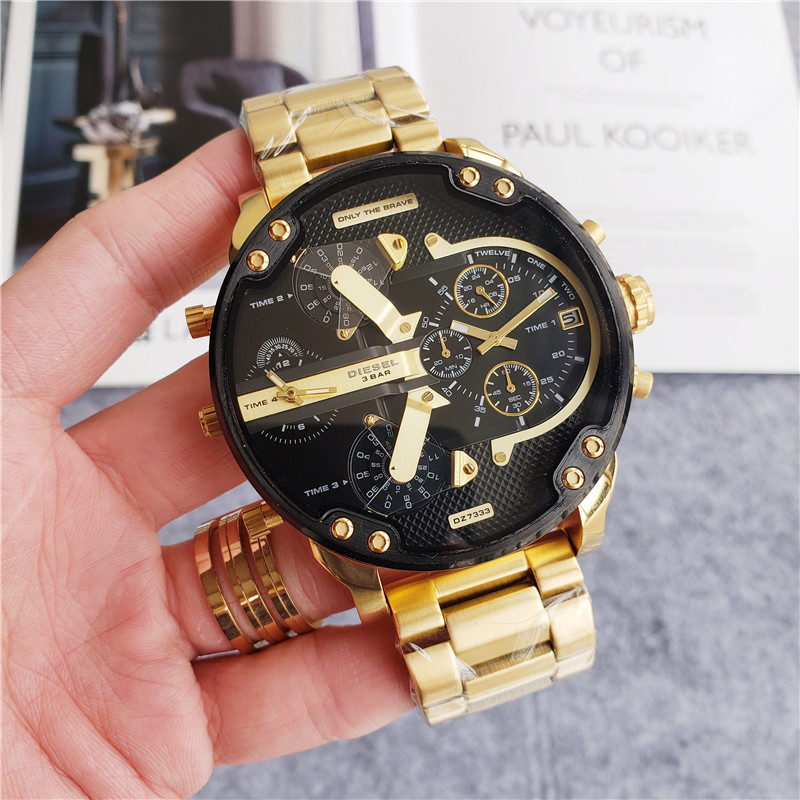 Diesel Mr.Daddy DZ-7333 Chronograph Watch Men Gold Black 4-Time Quartz Used