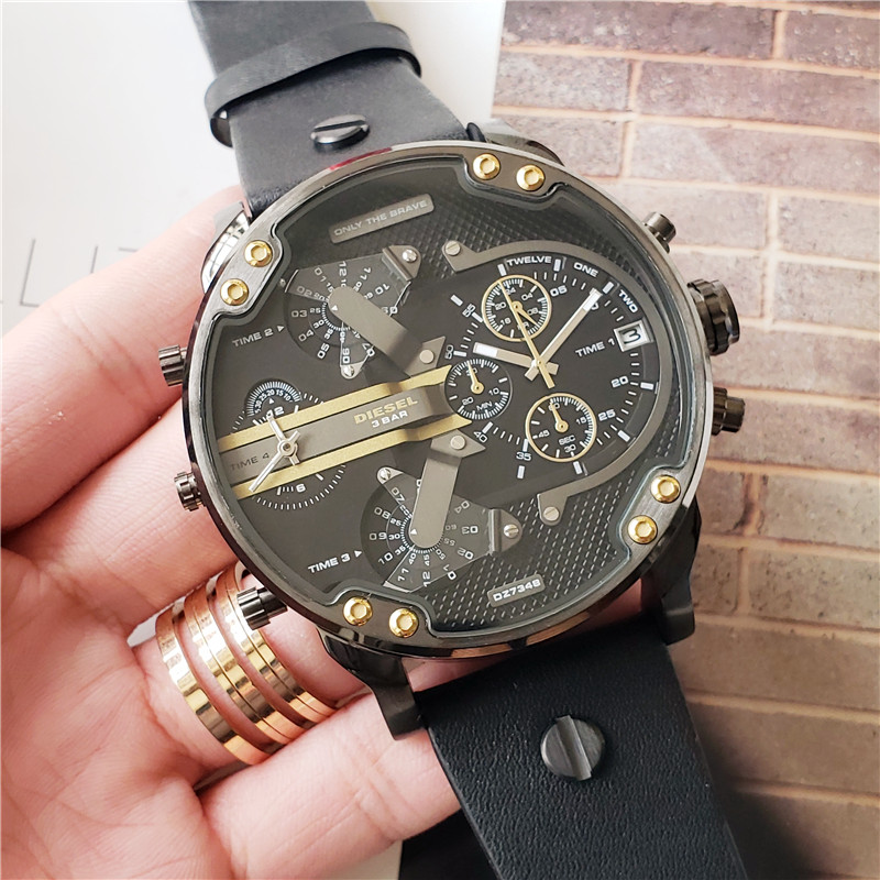 Diesel Mr Daddy 2.0 Chronograph Black Dial Black Leather Strap Watch For Men – DZ7348
