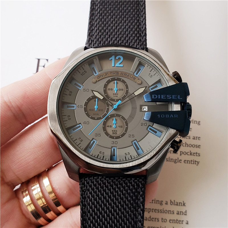 Diesel Mega Chief Men’s Black Grey Blue Nylon Silicone Chronograph Watch DZ4500
