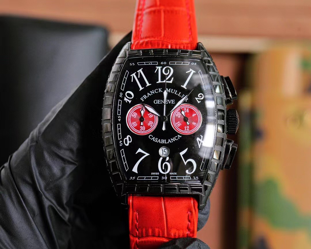 Franck Muller King Conquistador LE Auto Steel Mens Watch Date  red strap