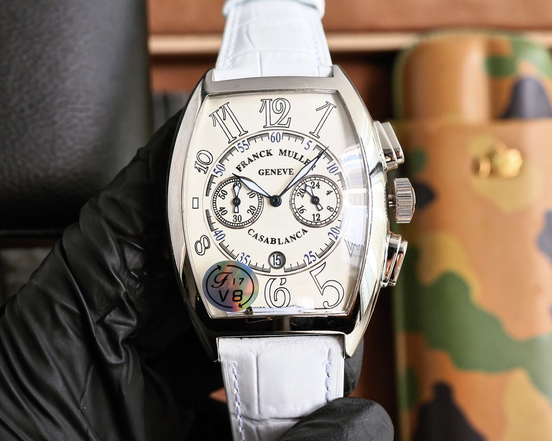 ​FRANCK MULLER Grande Date 8083 CC GD FO Cintrée Curvex Big Date Red Skeleton Openworked Tonneau Stainless Steel white