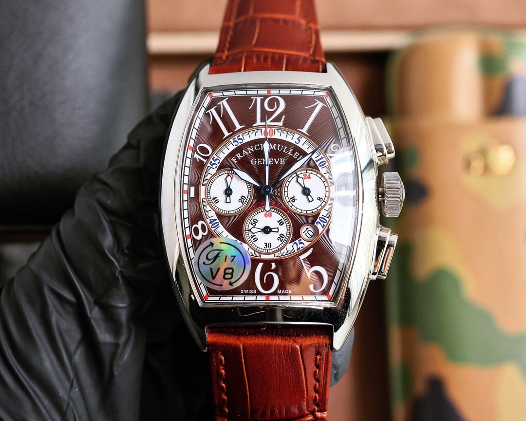 ​FRANCK MULLER Grande Date 8083 CC GD FO Cintrée Curvex Big Date Red Skeleton Openworked Tonneau Stainless Steel Automatic