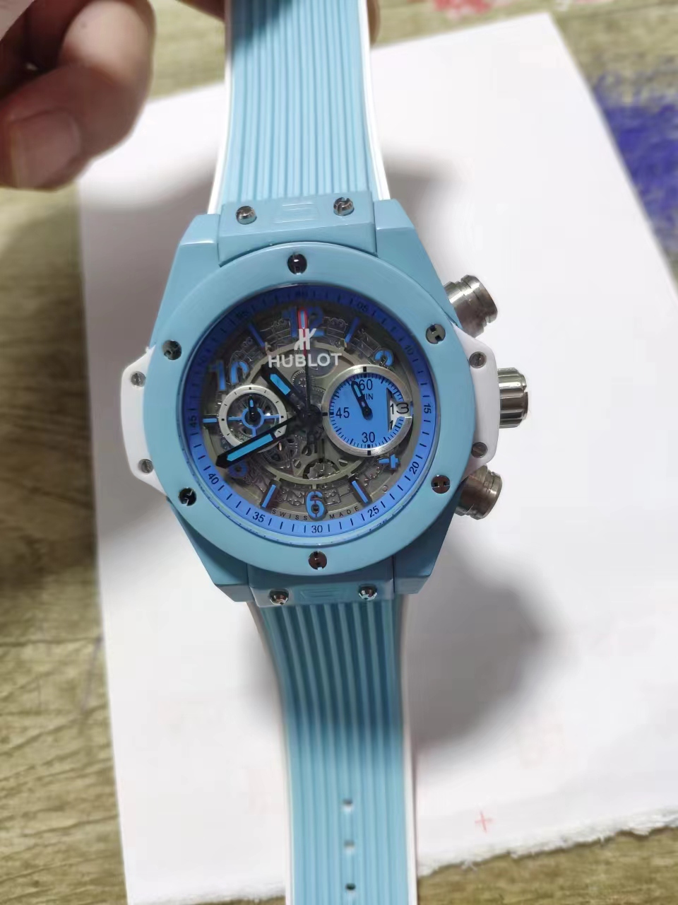 Hublot Big bang INTEGRATED sky blue ceramic 451.EX.5120.EX TI×CE AT Skeleton dia