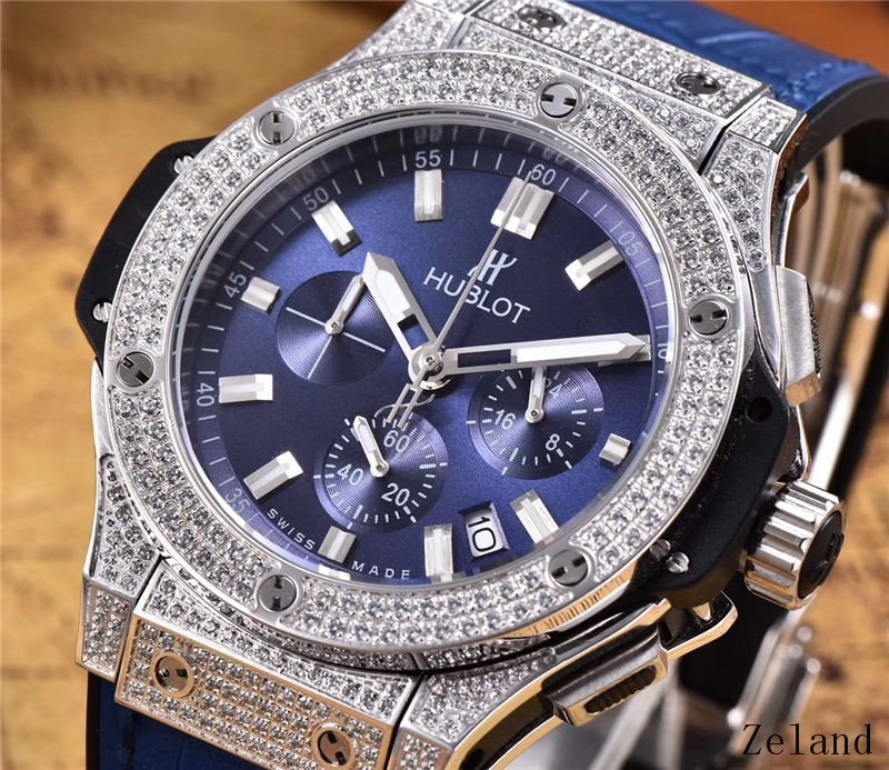 Hublot Big Bang 44 mm Steel Blue Diamond 301.SX.7170.LR.1104 USED mens Leather strap Not included , Buckle included