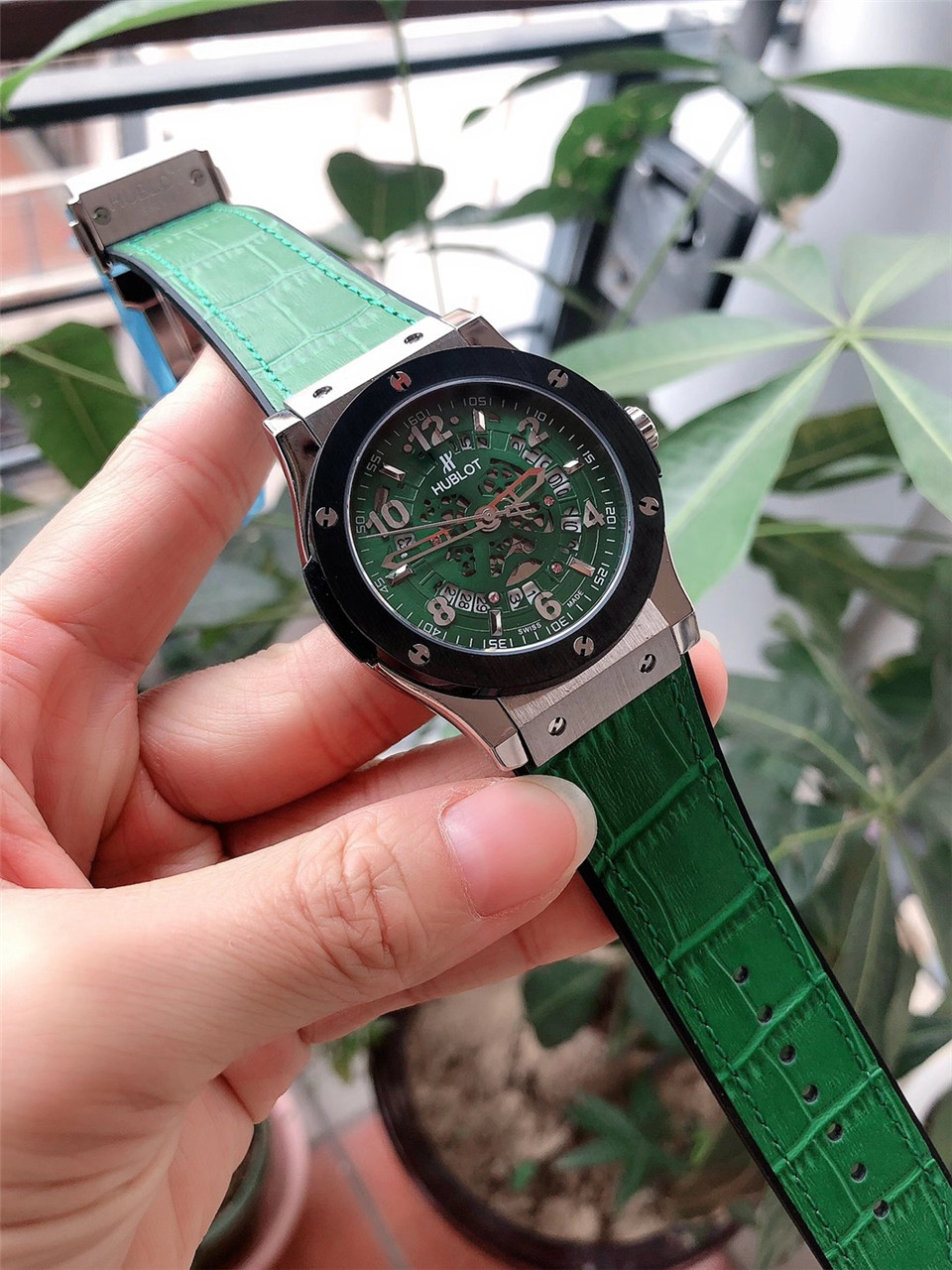 HUBLOT Big Bang Watch Rare Wall Clock Pink Rose Gold Limited Edition With Case  Green strap green dial
