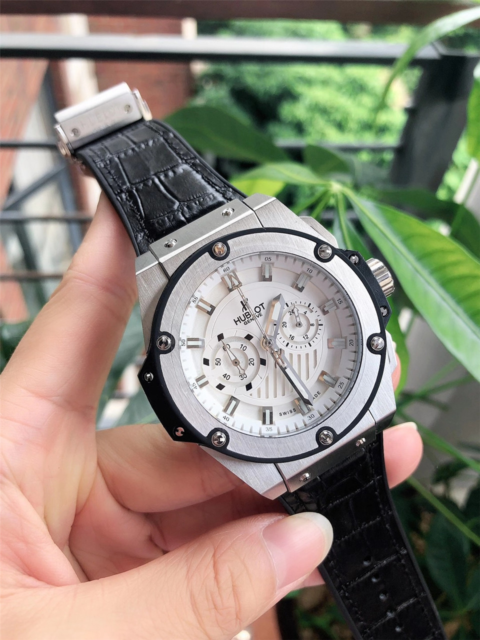 Hublot Big Bang King Power Foudroyante Zirconium Automati white dial strap black