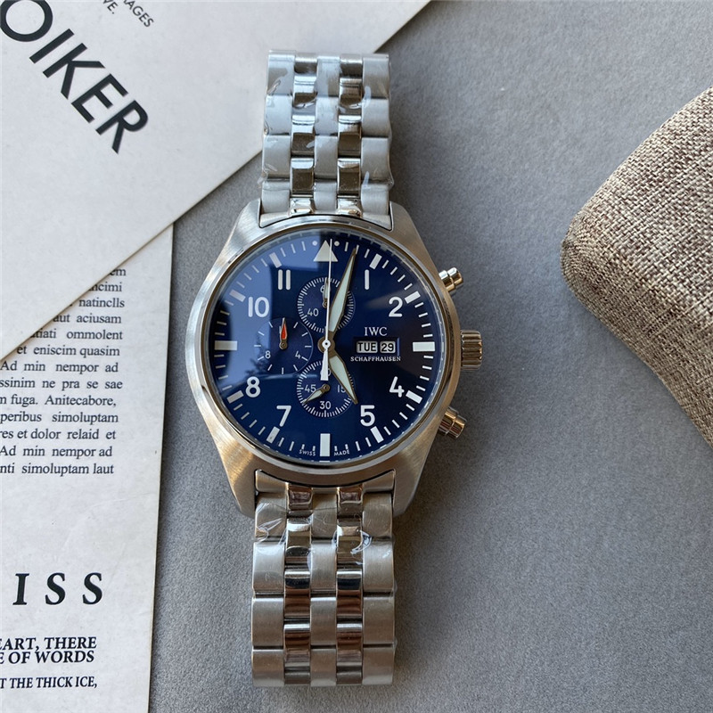 New IWC Pilots Chronograph Stainless Steel Automatic 41 mm Blue Watch IW388102