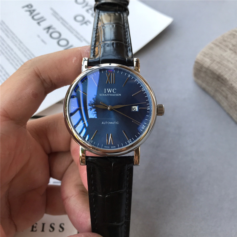 IWC Portofino Automatic Blue Dial Black Leather Strap Watch for Men – IW356523