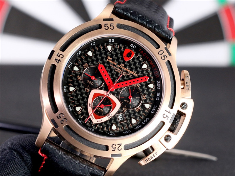 Lamborghini Herrenuhr Chronograph Wheels Quartz black rose gold border