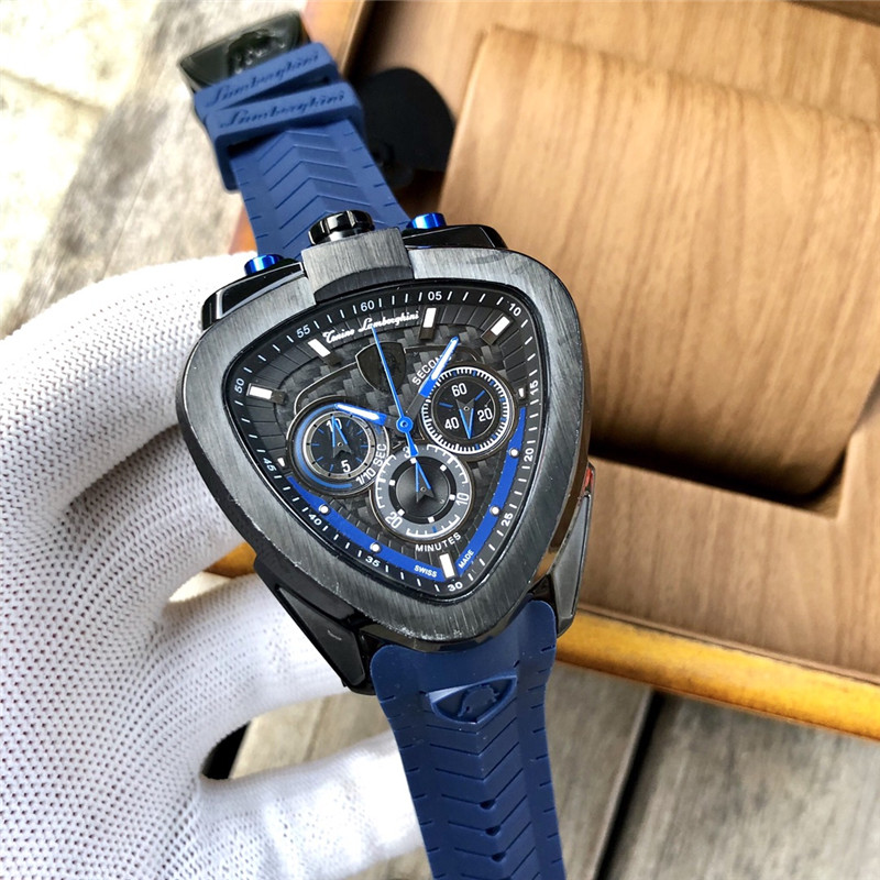 Lamborghini Spyder Black Dial Men’s Chronograph Watch 12H black face and blue strap