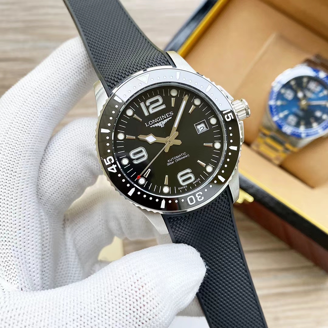 21mm Curved End Black Silicone Rubber Watch Strap For longines conquest L3 watch
