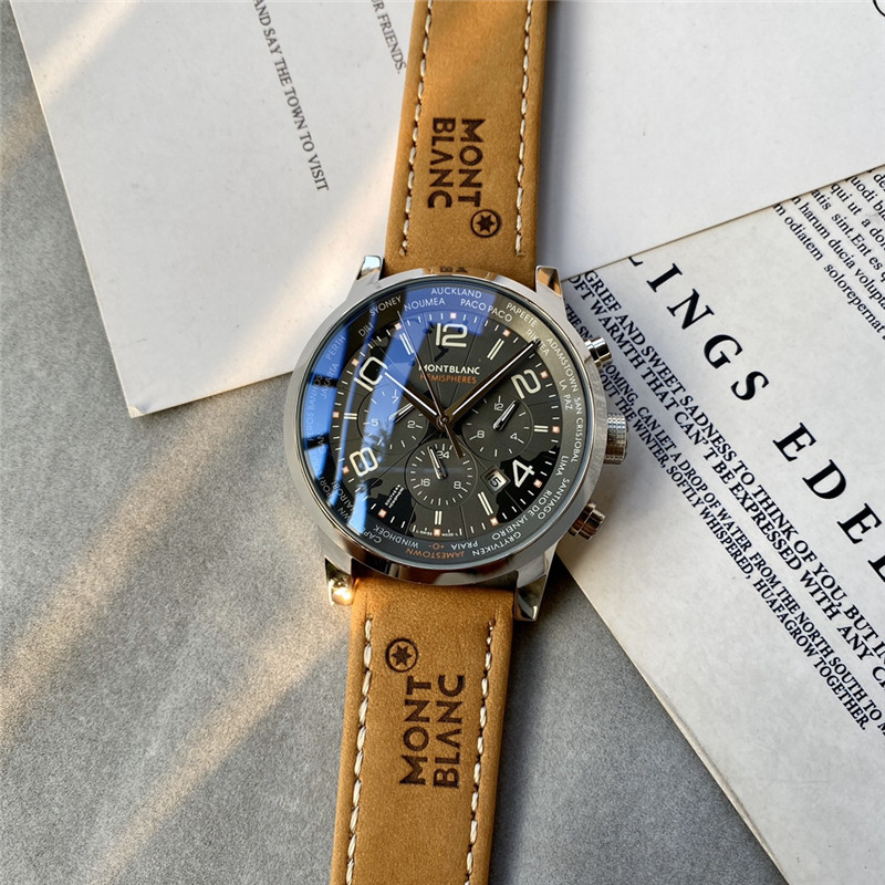 Montblanc Timewalker Hemisphere Chronograph gray dial  brown leather strap