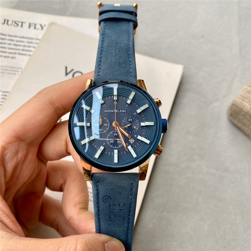 Montblanc G1189 men’s watch chronograph blue dial  blue leather strap
