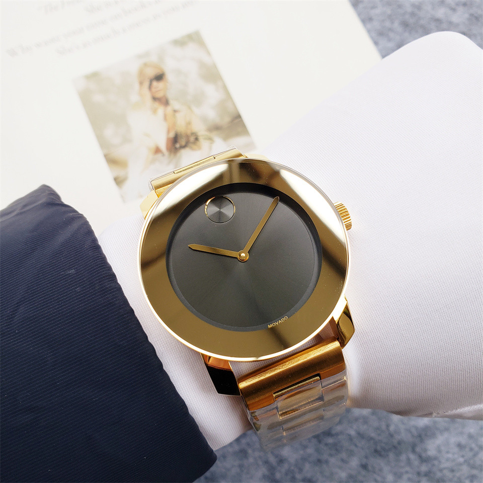 Movado Bold Black Dial Gold Steel Strap Unisex Watch – 3600397