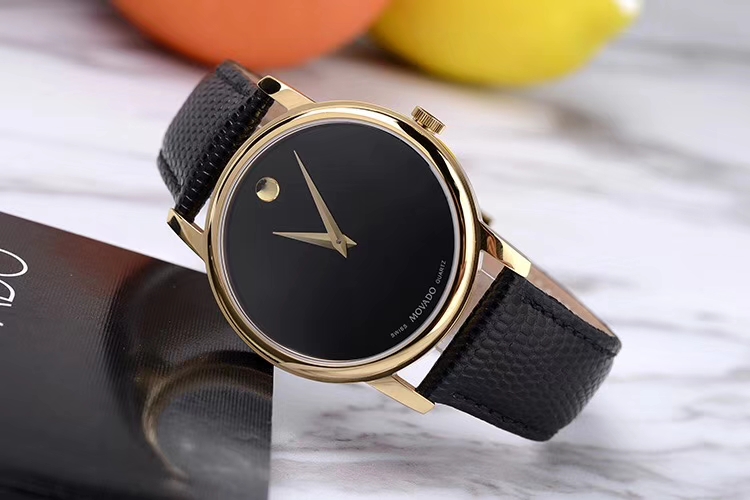 Movado Museum Mens Mo.01.1.34.6002 Gold Tone Leather Band Watch 40mm Wristwatch
