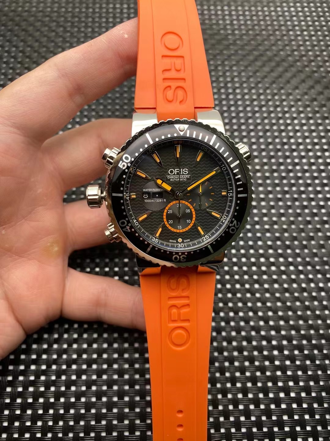 ORIS Carlos Coste Titanium Chronograph L.E 7598 Black & Orange 47mm Watch orange strap
