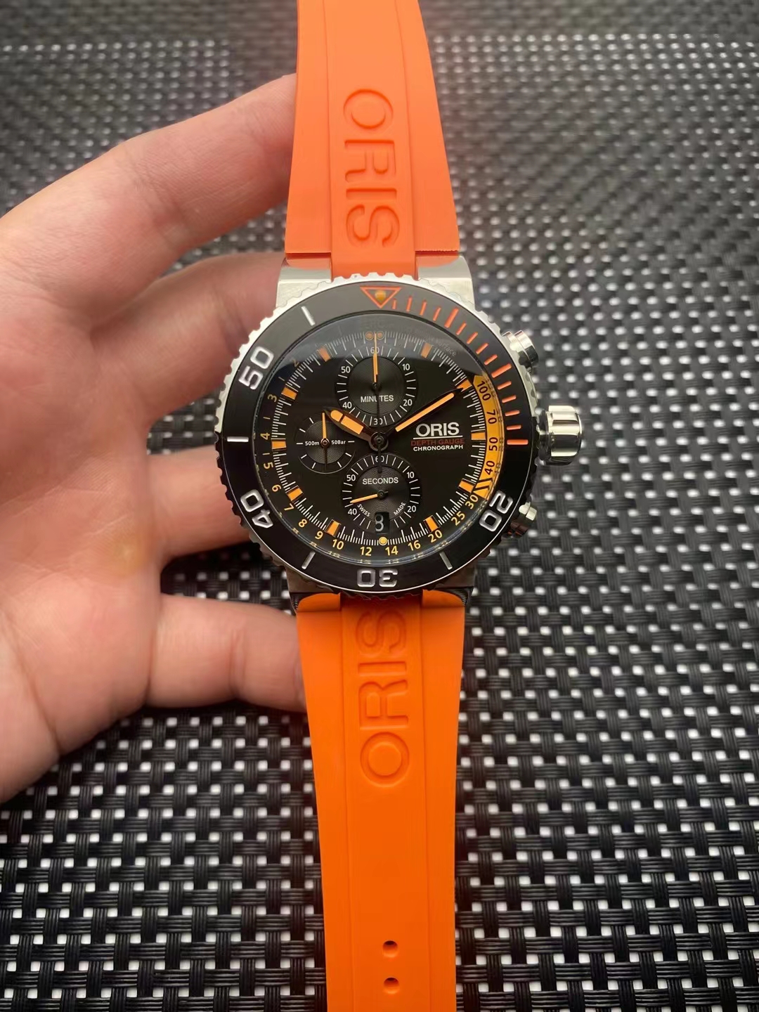 Oris Aquis Chronograph  orange strap