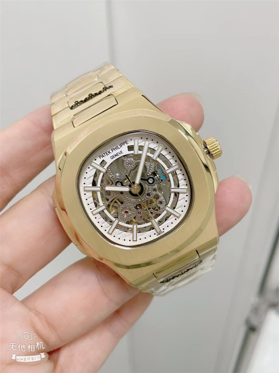 Patek Philippe Nautilus Men’s Skeleton Mechanical Watch White Face – Full Gold, Stainless Steel Strap