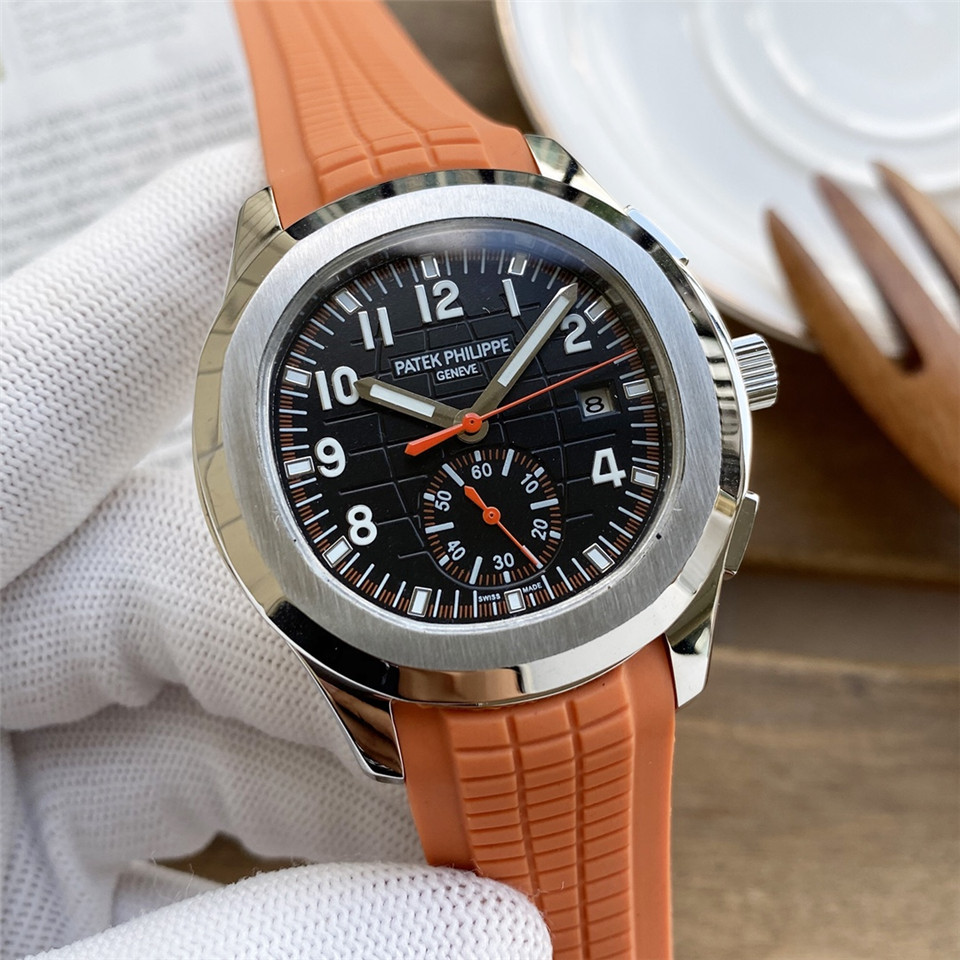 Patek Philippe Aquanaut 5968A Chronograph Black Dial silver white border – Orange and Black Straps
