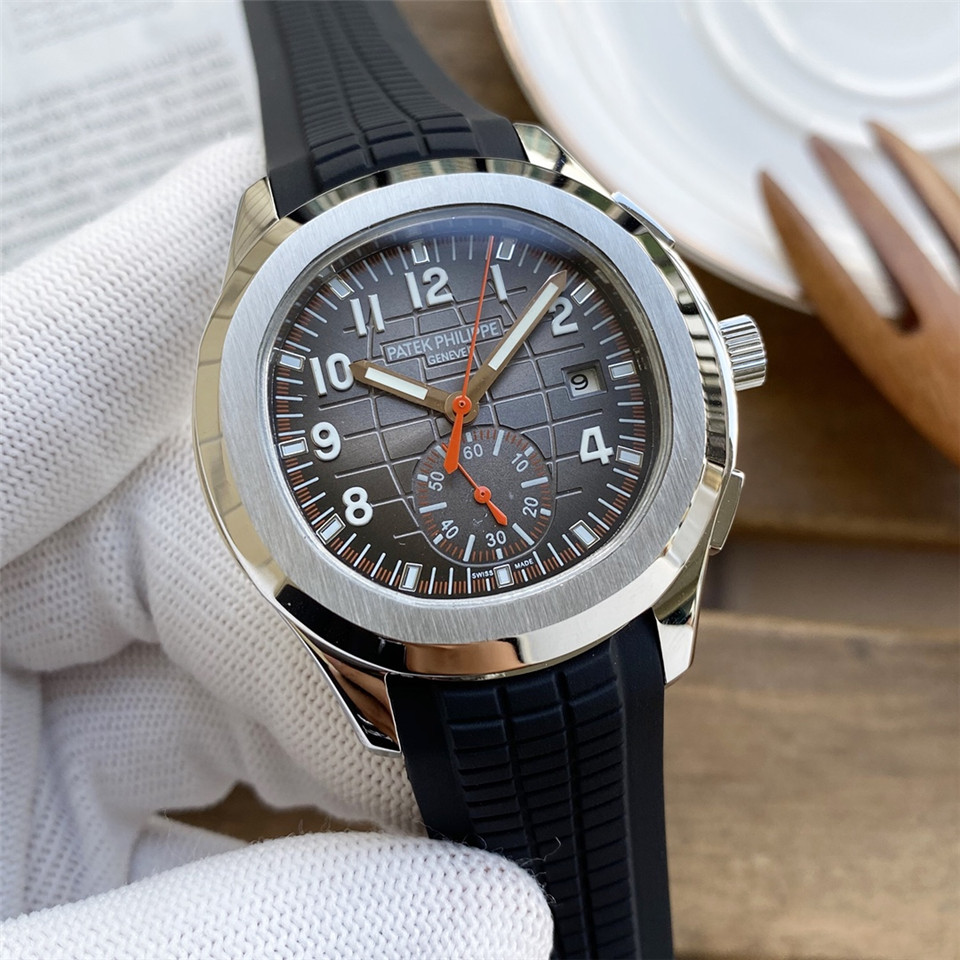 Patek Philippe 5164 Aquanaut Dual Time 18K Rose Gold Rubber Watch silver white bezel gray dial