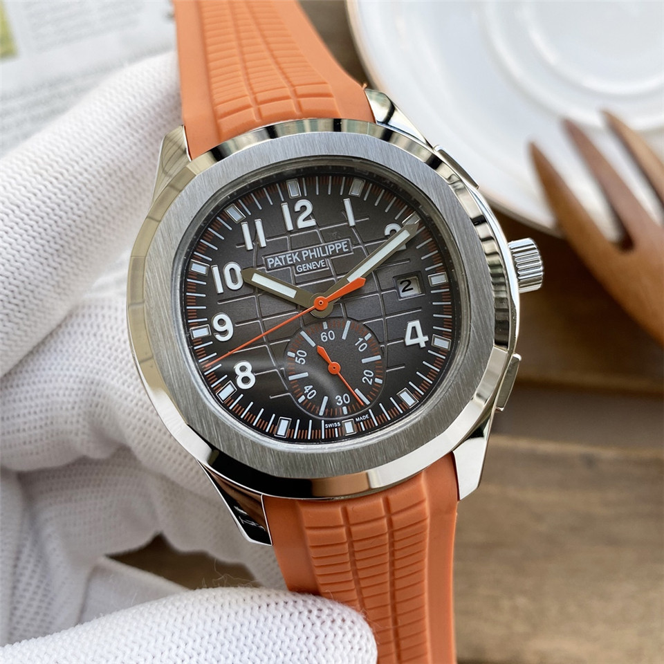 Patek Philippe Aquanaut 5968A Chronograph gray Dial silver white border – Orange and Black Straps