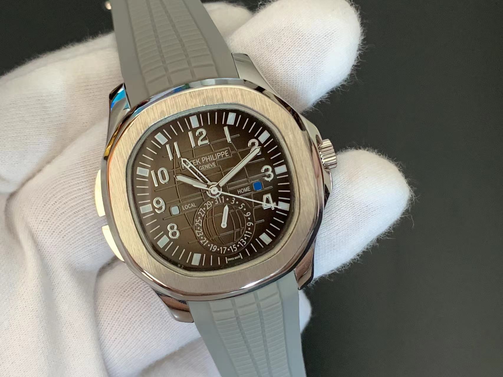 Patek Philippe Aquanaut 5164A Travel Time SS Black Dial for grey rubber strap