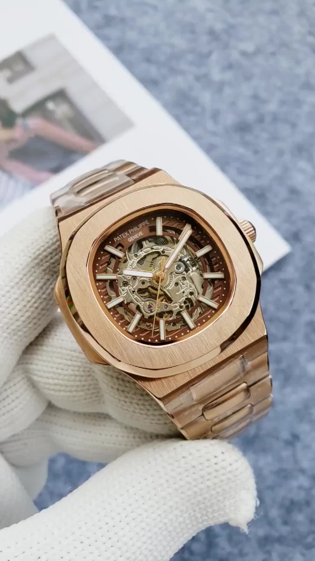 Patek Philippe Nautilus Men’s Skeleton Mechanical Watch Rose Gold – Stainless Steel Strap