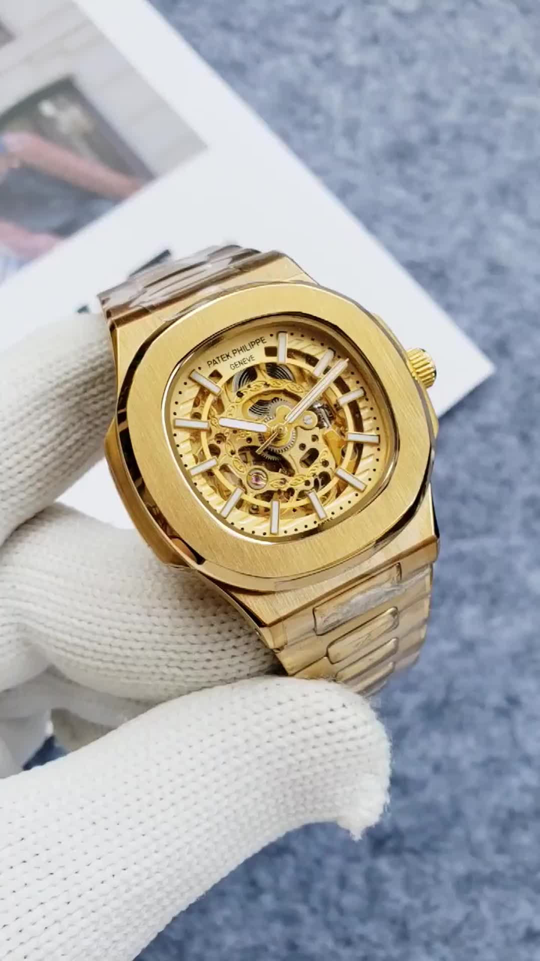 Patek Philippe Nautilus Men’s Skeleton Mechanical Watch Full Gold – Stainless Steel Strap