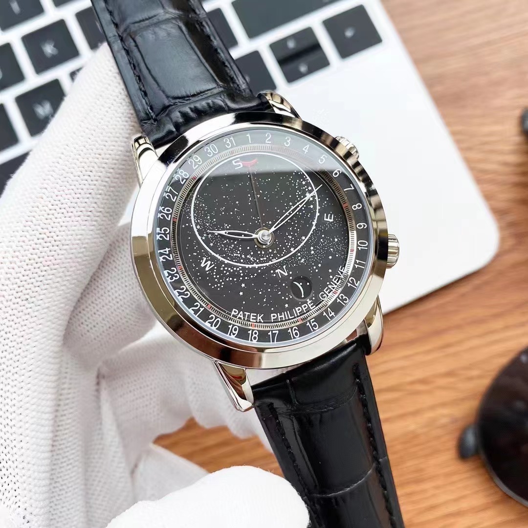 Patek Philippe Grand Complications Celestial Moon Age Platinum Blue Sky Chart Dial 6102P-001 silver white border