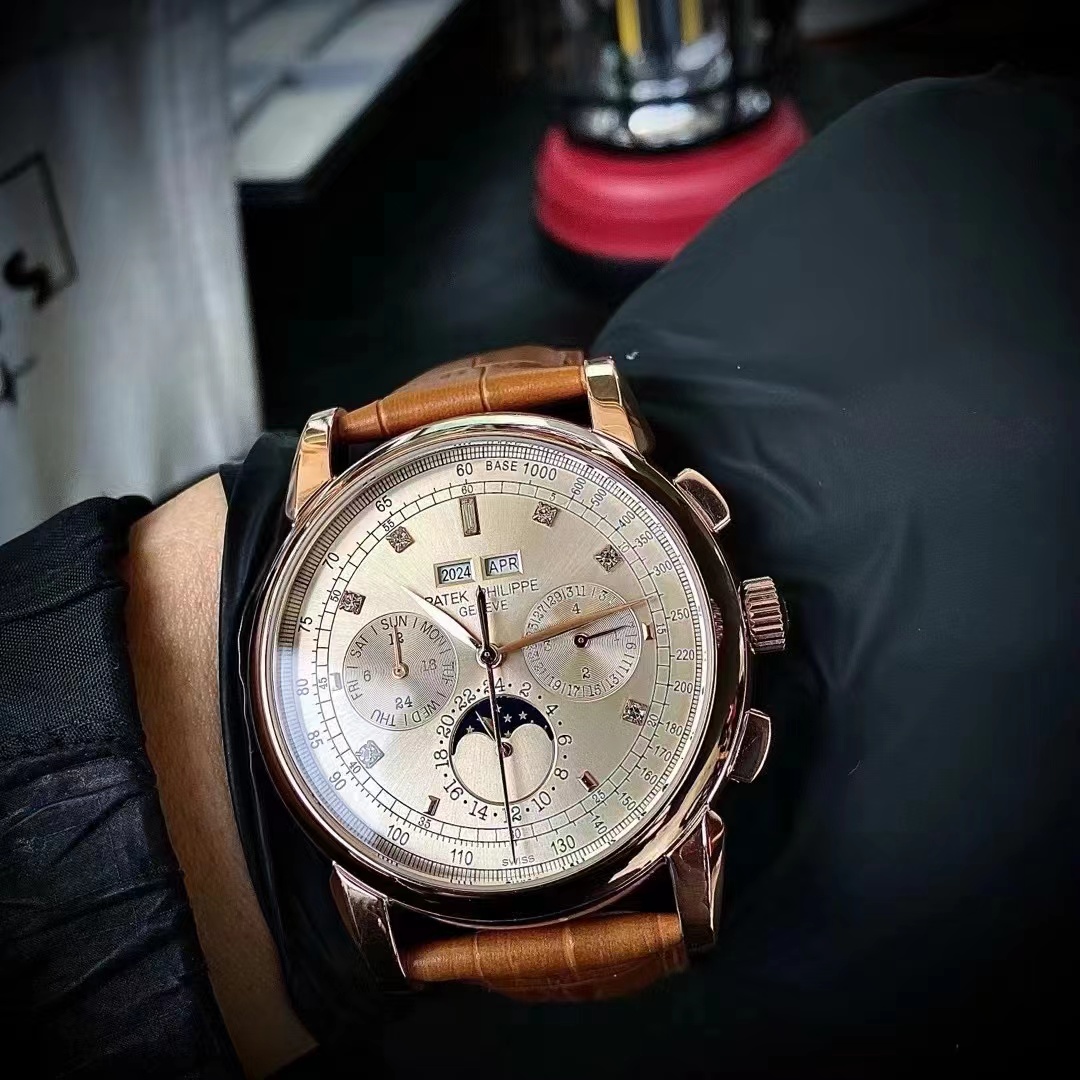Patek Philippe 5270P-001 Platinum Perpetual Calendar  white dial brown leather strap