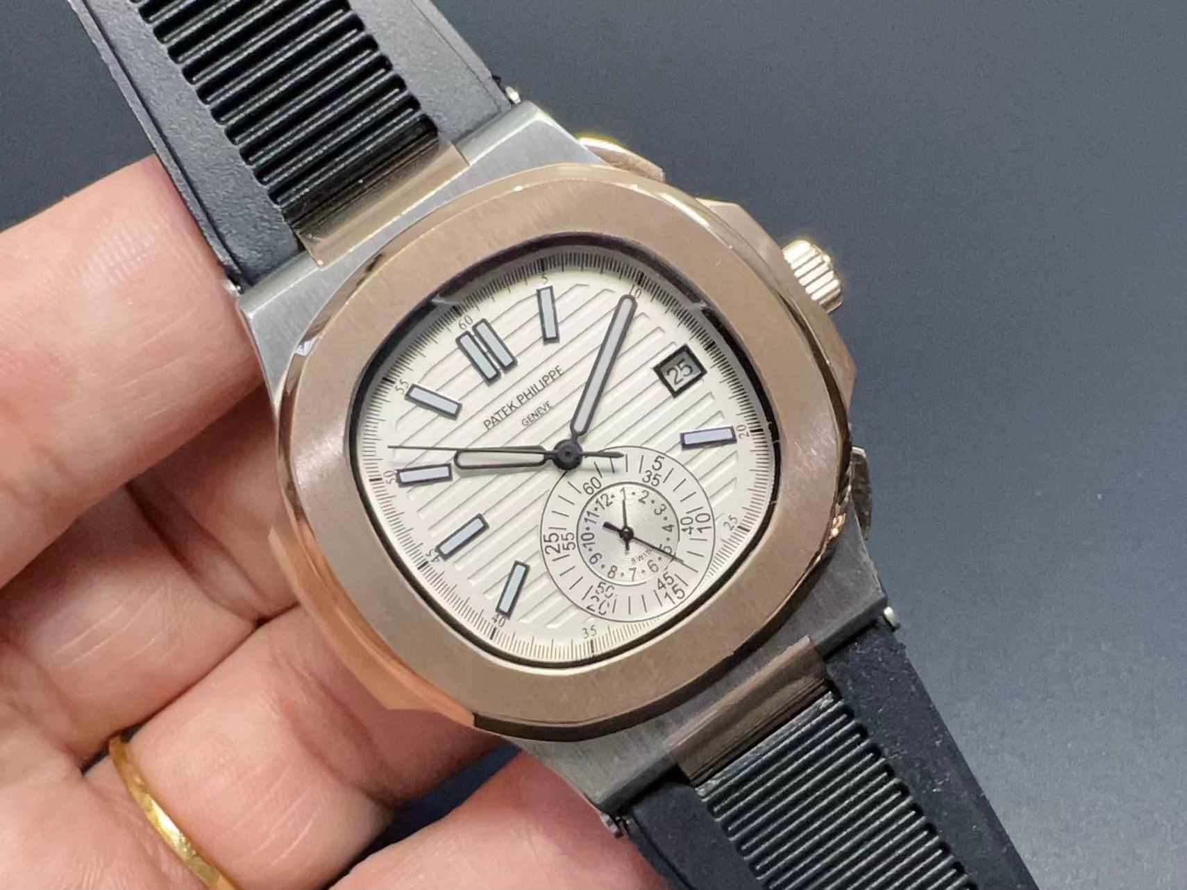 Patek Philippe Nautilus 5980 Chronograph  white dial rubber strap