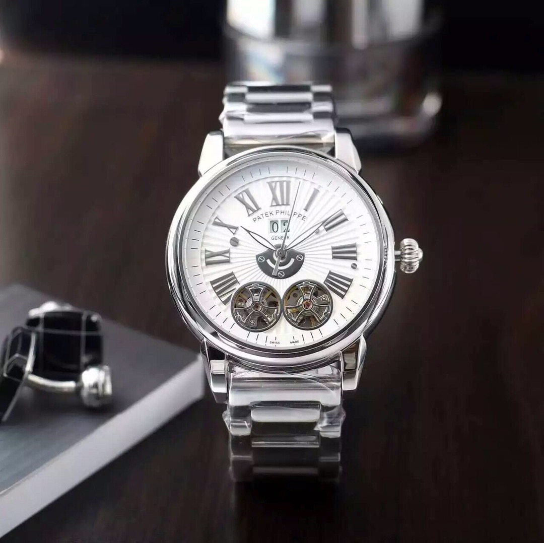 Patek Philippe Geneve Automatic Men’s Watch, Blue White Face, Silver White Strap