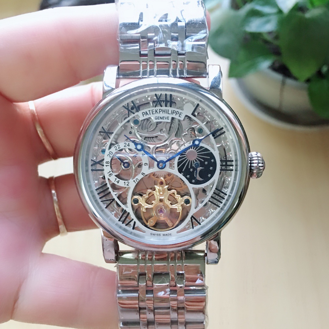 Patek Philippe watch with silver white mechanical movement