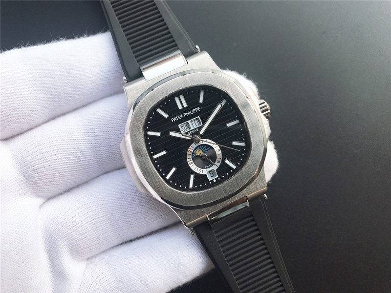 Patek Philippe Nautilus Watch 40MM Black Index Hour Markers Dial Stainless Steel