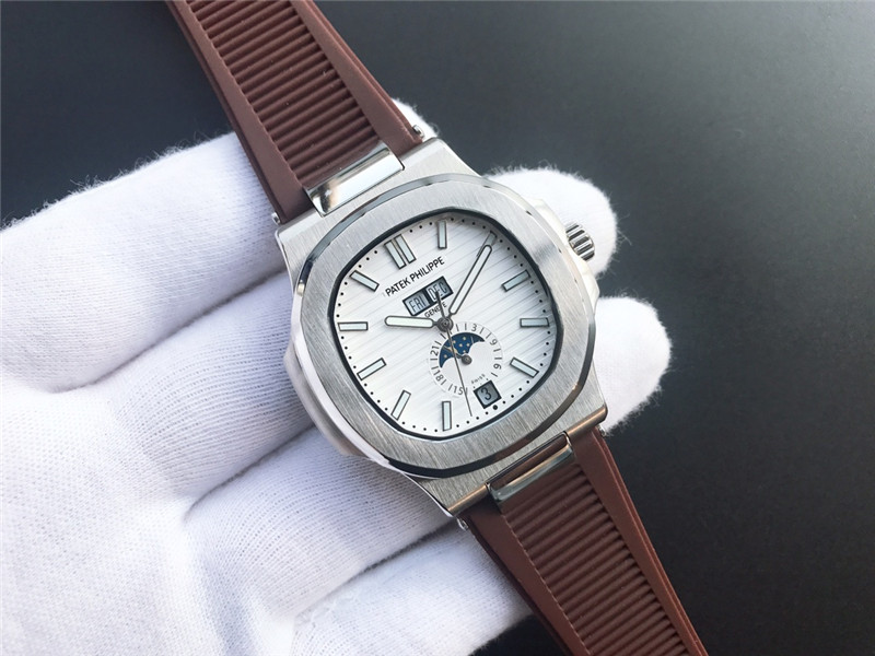 Patek Philippe Nautilus 5712G-001 Moon Phases white dial black rubber strap