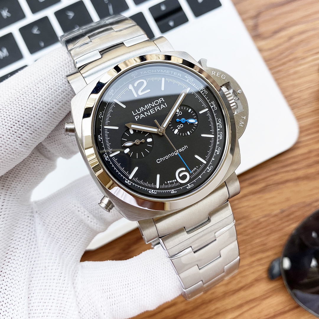 New Panerai Luminor Chronograph Stainless Steel 44 mm dia Black Watch PAM01109