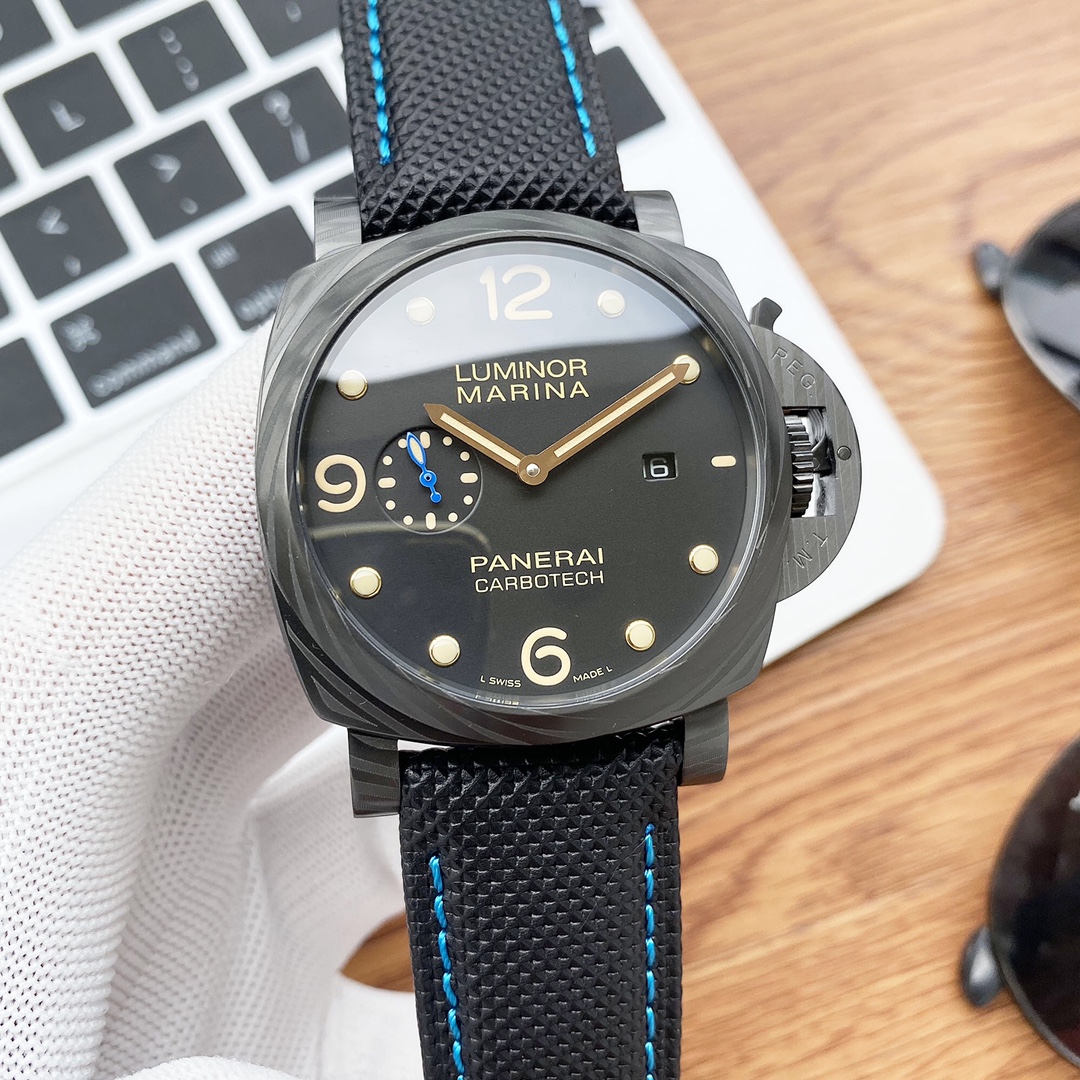 Pre-Owned Panerai Luminor Marina 1950 Carbotech 3 Days Automatic PAM 661 strap black blue border