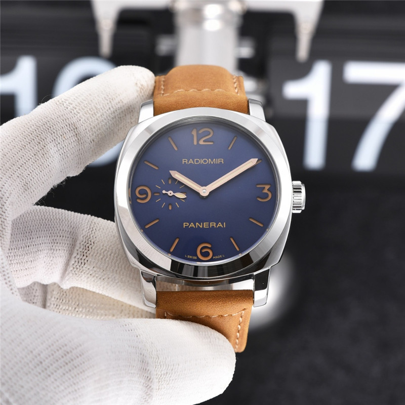 Panerai PAM 690 – Radiomir 1940 Mechanical 47mm in Steel on Brown Calfskin Leather Strap with Blue Sandwich Dial PAM00690