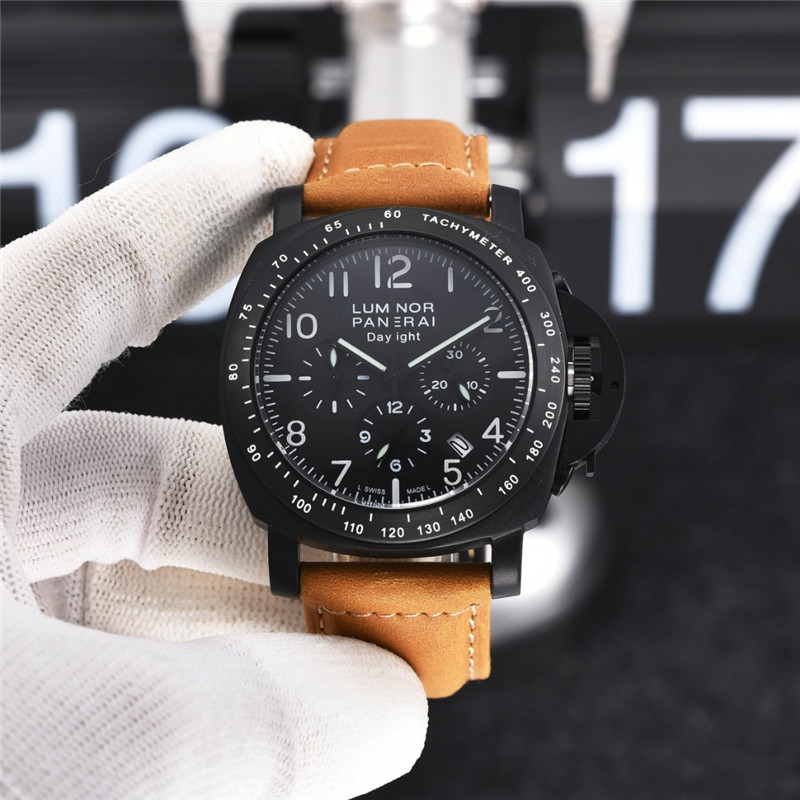 Panerai replica luminor daylight black dial chrono pro-hunter pvd strip leather imitazione copia
