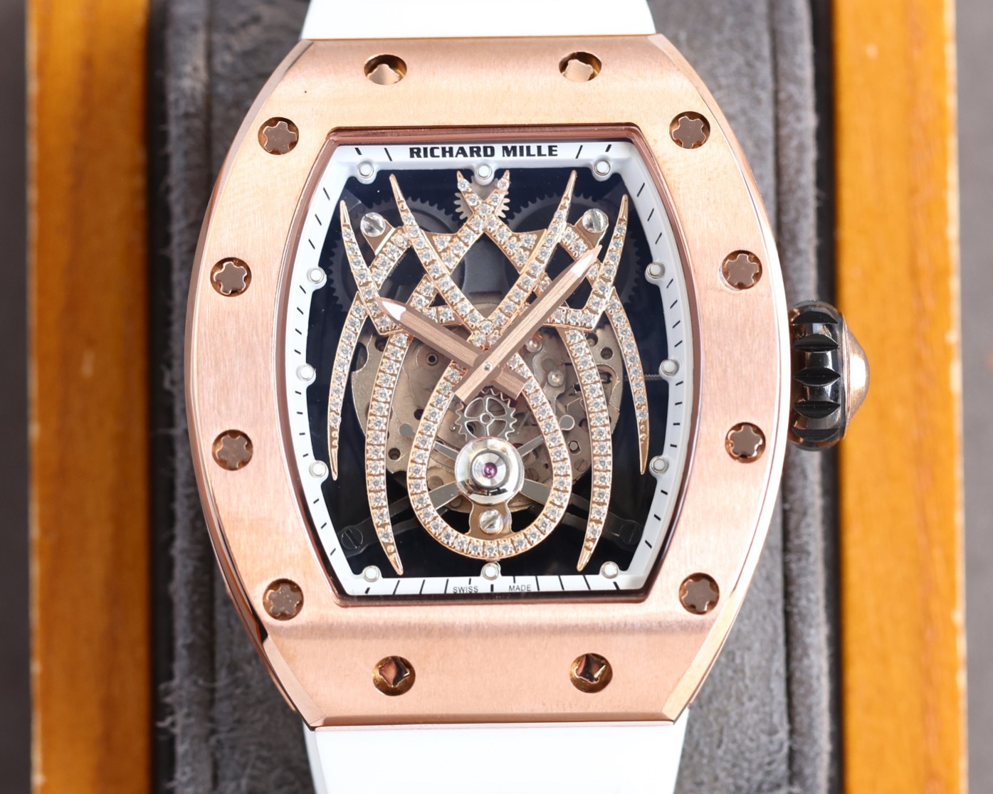 Richard Mille RM 19-01 Manual Winding Tourbillon Spider  white wire rose gold case