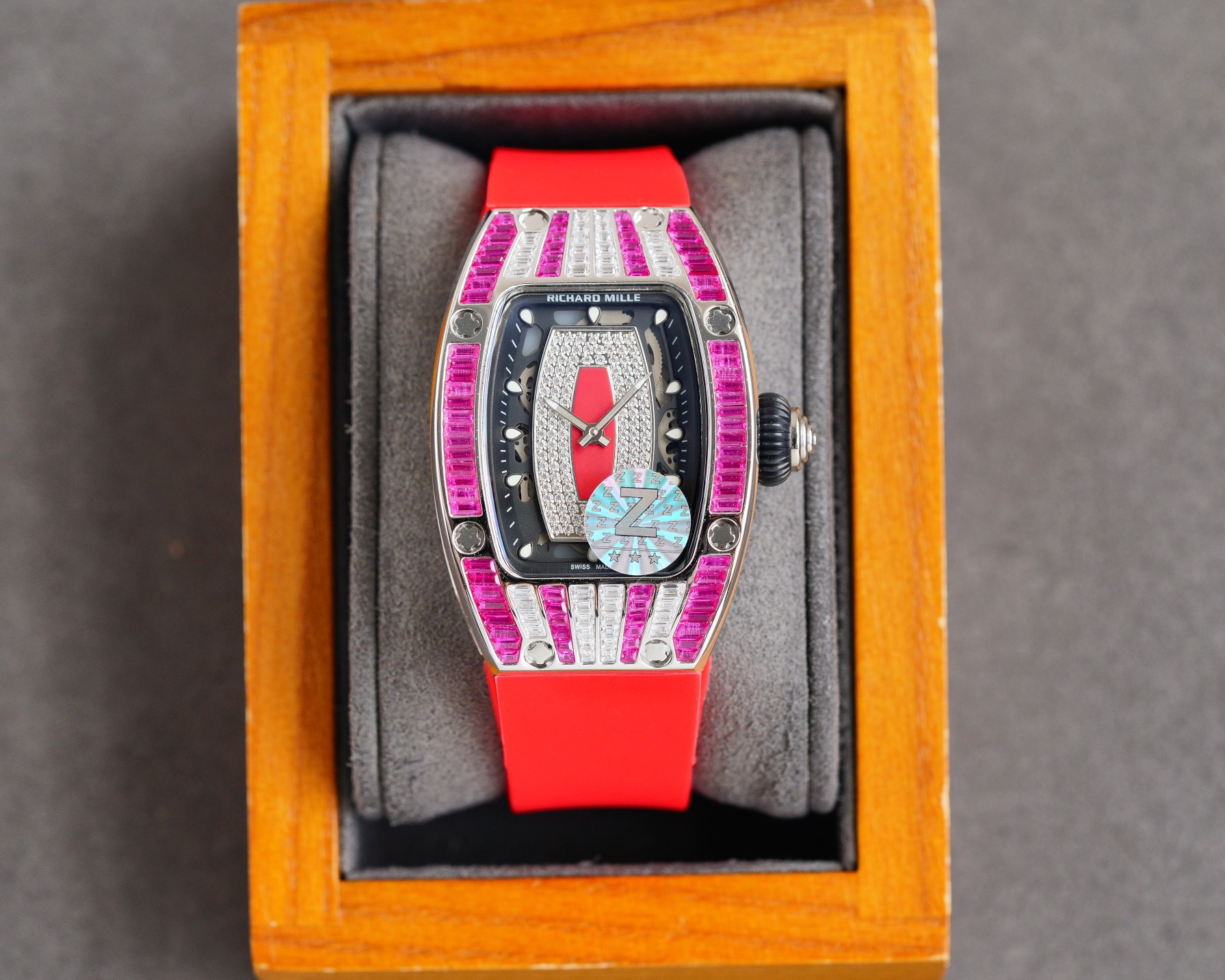 Richard Mille RM 07-01 White Gold Full Snow Diamond red strap
