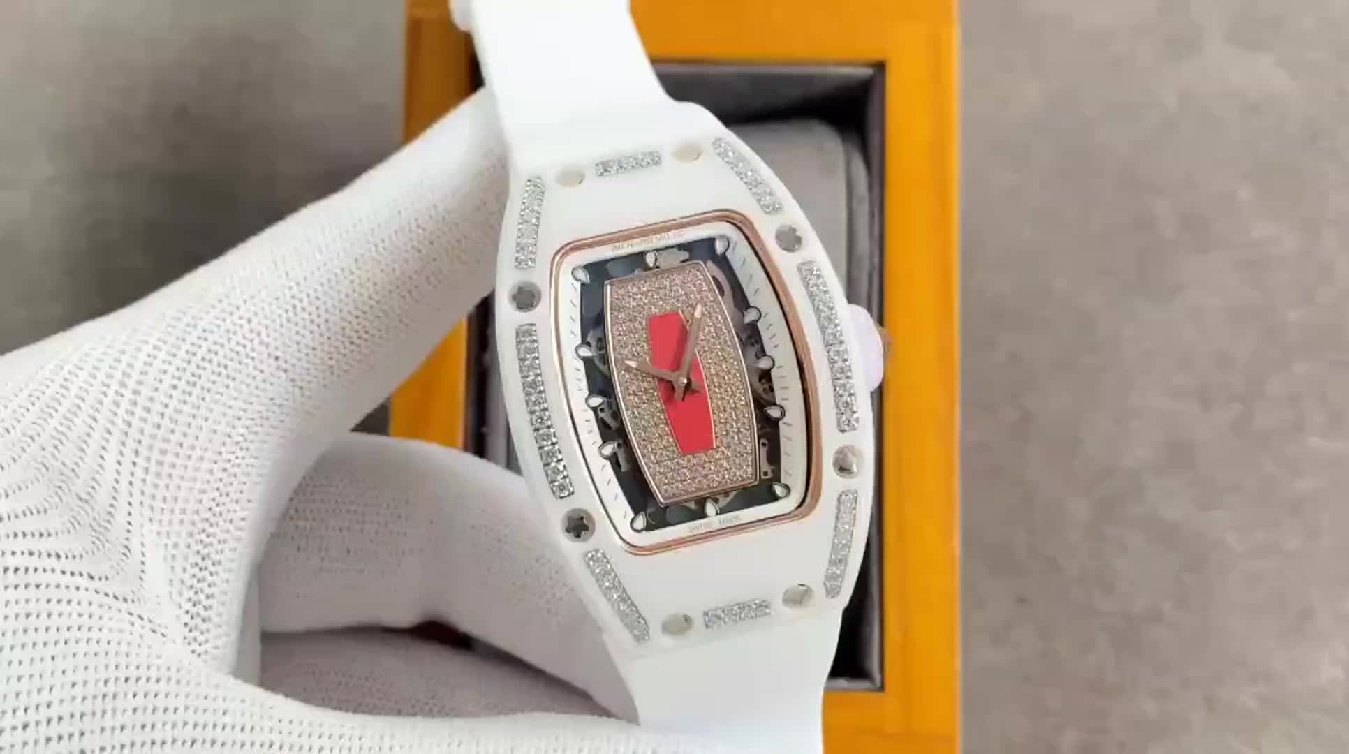 RM 007 Automatic Ladies White Ceramic Red Lips Diamond –