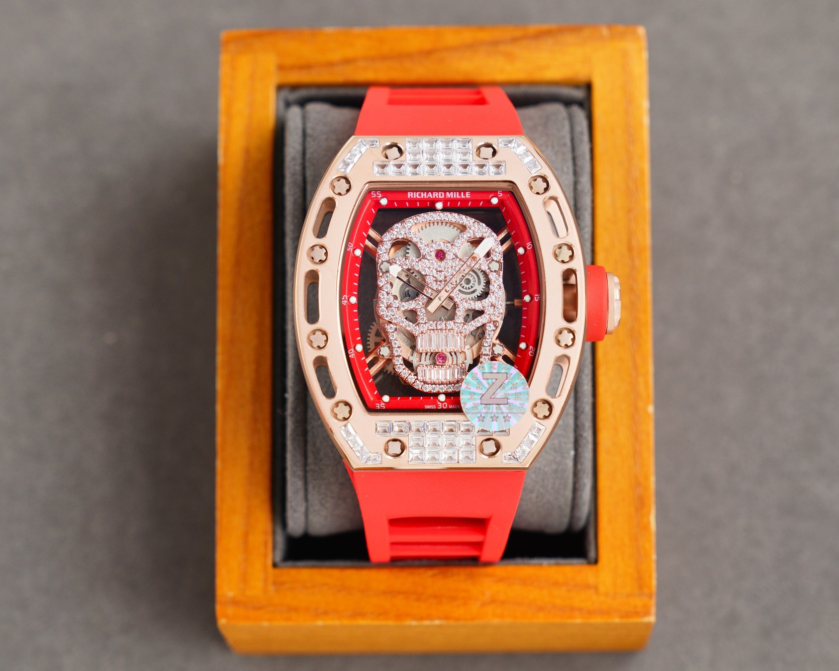 Richard Mille RM 052-013 Diamonds Skull Dial Rose gold red strap