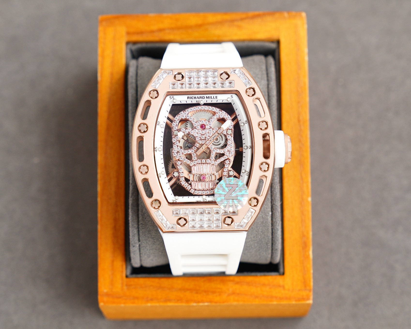 Richard Mille RM 052-013 Diamonds Skull Dial Rose gold white strap