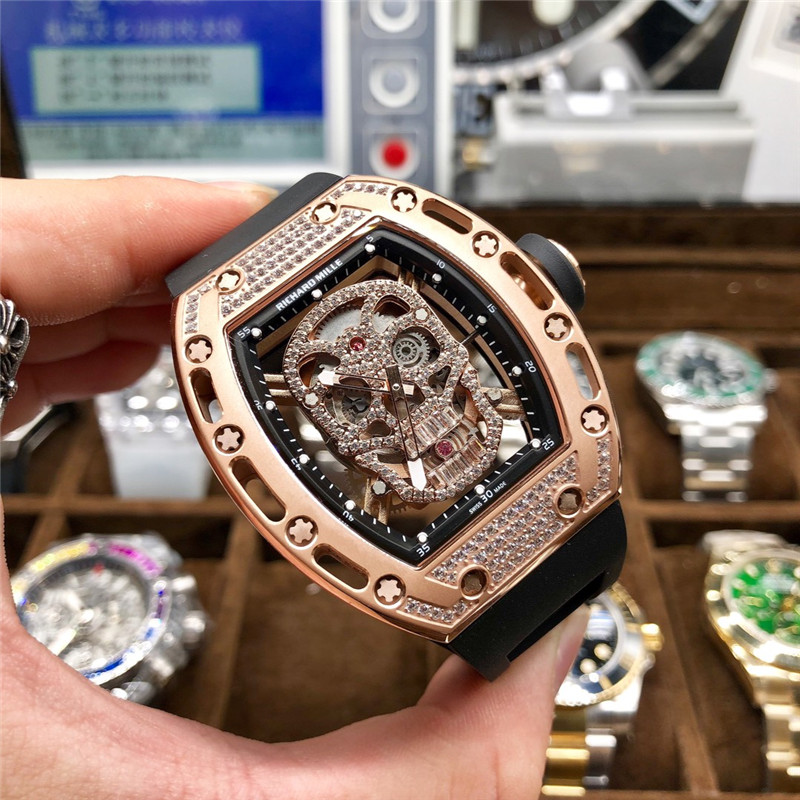 Richard Mille RM 052-013 Diamonds Skull Dial Rose Gold black strap